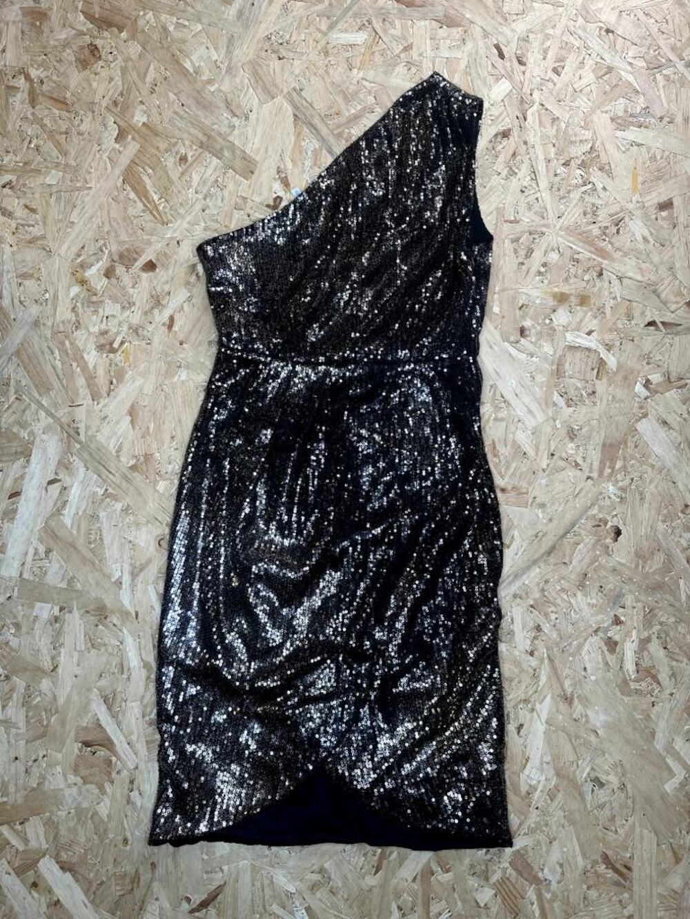 Available by Angela Fashion Dress Womens Medium Black Gold Sequin One Shoulder